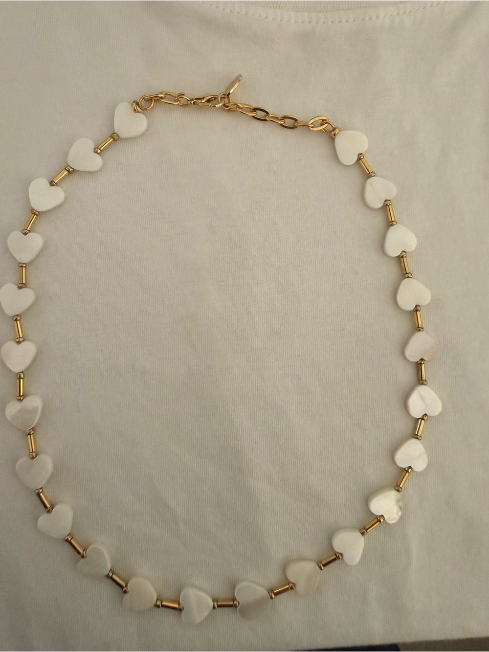 Gold & White Heart Link Necklace